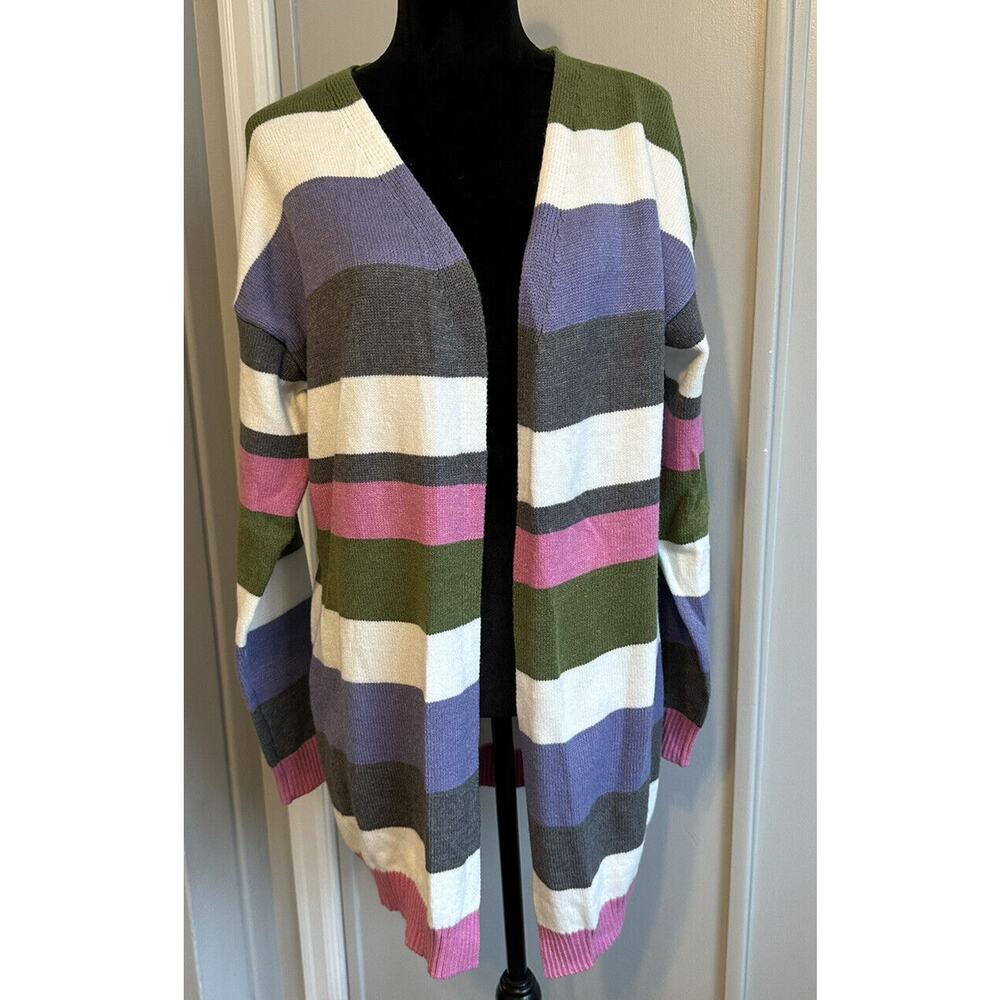 Kirundo Cardigan Woman's Colorful Color Block Open Front Sweater Soft Size Large